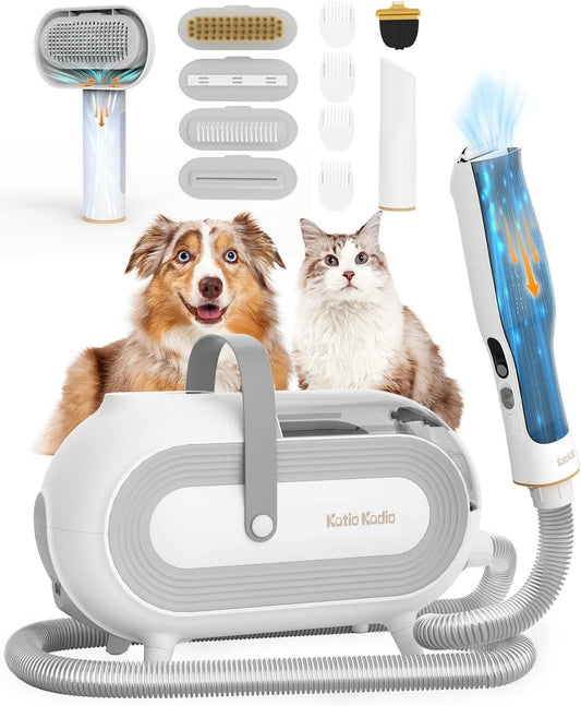Katio Kadio Pet Grooming Kit & Pet Hair Vacuum, Dog Grooming Tools for Shedding Small, Medium Dog Cat - 60dB Low Noise Pet Grooming Vacuum