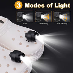 Headlights for croc; 2Pcs croc lights for shoes; light up croc charms for Dog Walking; Handy Camping; Waterproof; 3 Modes croc lights