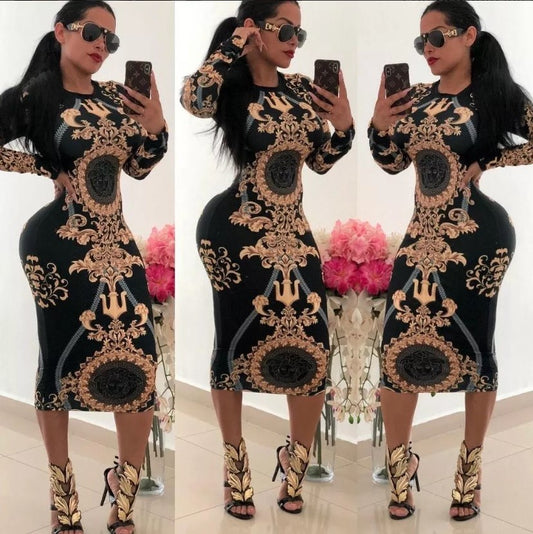 European and American fashion women's new multi-color printed dress