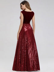 Burgundy Velvet Bodice Sequin Gown
