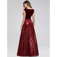 Burgundy Velvet Bodice Sequin Gown