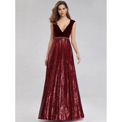 Burgundy Velvet Bodice Sequin Gown