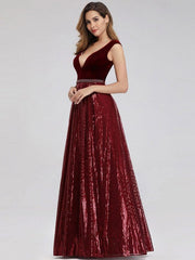Burgundy Velvet Bodice Sequin Gown
