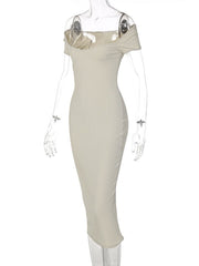 Low Cut Ribbed Boat Neck Dress; Solid Color Body Wrap Dress; Women's Dresses
