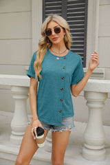 Women's Solid Round Neck Short Sleeved T-shirt