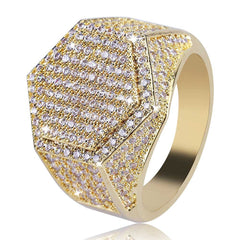 Plated Gold Ring For Men Full Inlaid Zircon Cubic Geometric Square Signet Ring Man's Engagement Wedding Ring Marriage Jewelry Gift