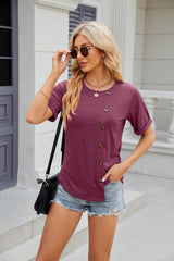 Women's Solid Round Neck Short Sleeved T-shirt