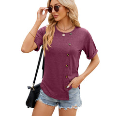 Women's Solid Round Neck Short Sleeved T-shirt