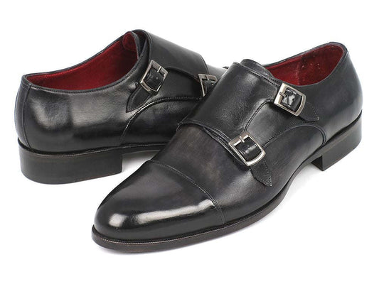 Paul Parkman Men's Cap-Toe Double Monkstraps Gray & Black