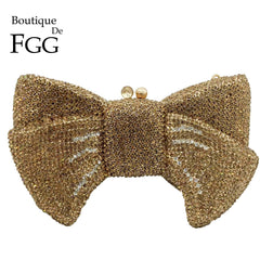 Boutique De Fgg Novelty Women Bow Clutch Crystal Evening Bags Hard