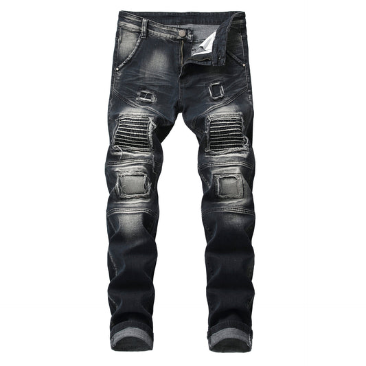 Men Jeans Ripped Slim Straight Fit Biker Jeans