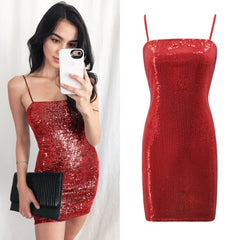 Women Fashion Hot Sling Hip Skirt Sequin Dress