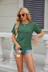 Women's Solid Round Neck Short Sleeved T-shirt