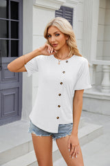 Women's Solid Round Neck Short Sleeved T-shirt