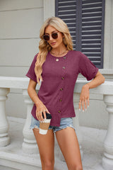 Women's Solid Round Neck Short Sleeved T-shirt