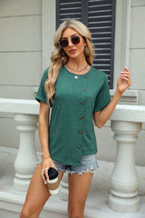 Women's Solid Round Neck Short Sleeved T-shirt