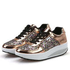 Women Casual Glitter Shoes Mesh Flat Shoes Ladies Sequin Vulcanized Shoes Lace Up Sneakers Outdoor Sport Running Shoes 2022