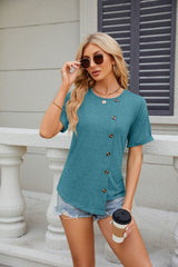 Women's Solid Round Neck Short Sleeved T-shirt