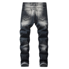 Men Jeans Ripped Slim Straight Fit Biker Jeans