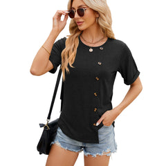 Women's Solid Round Neck Short Sleeved T-shirt