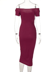 Low Cut Ribbed Boat Neck Dress; Solid Color Body Wrap Dress; Women's Dresses