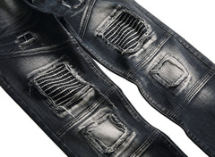 Men Jeans Ripped Slim Straight Fit Biker Jeans