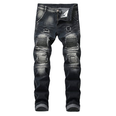 Men Jeans Ripped Slim Straight Fit Biker Jeans