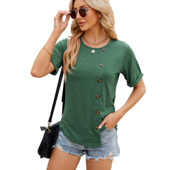 Women's Solid Round Neck Short Sleeved T-shirt