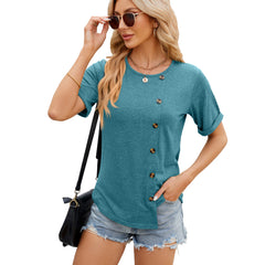 Women's Solid Round Neck Short Sleeved T-shirt