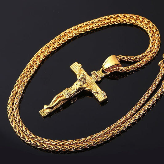 Fashion Men's Jesus Cross Necklace Cross Jewelry Gold Plated Pendant Classic Necklaces for Women Birthday Party Anniversary Gift